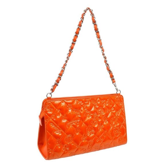 Chanel Orange Patent Leather Icon Chain Handbag - Picture 4 of 15